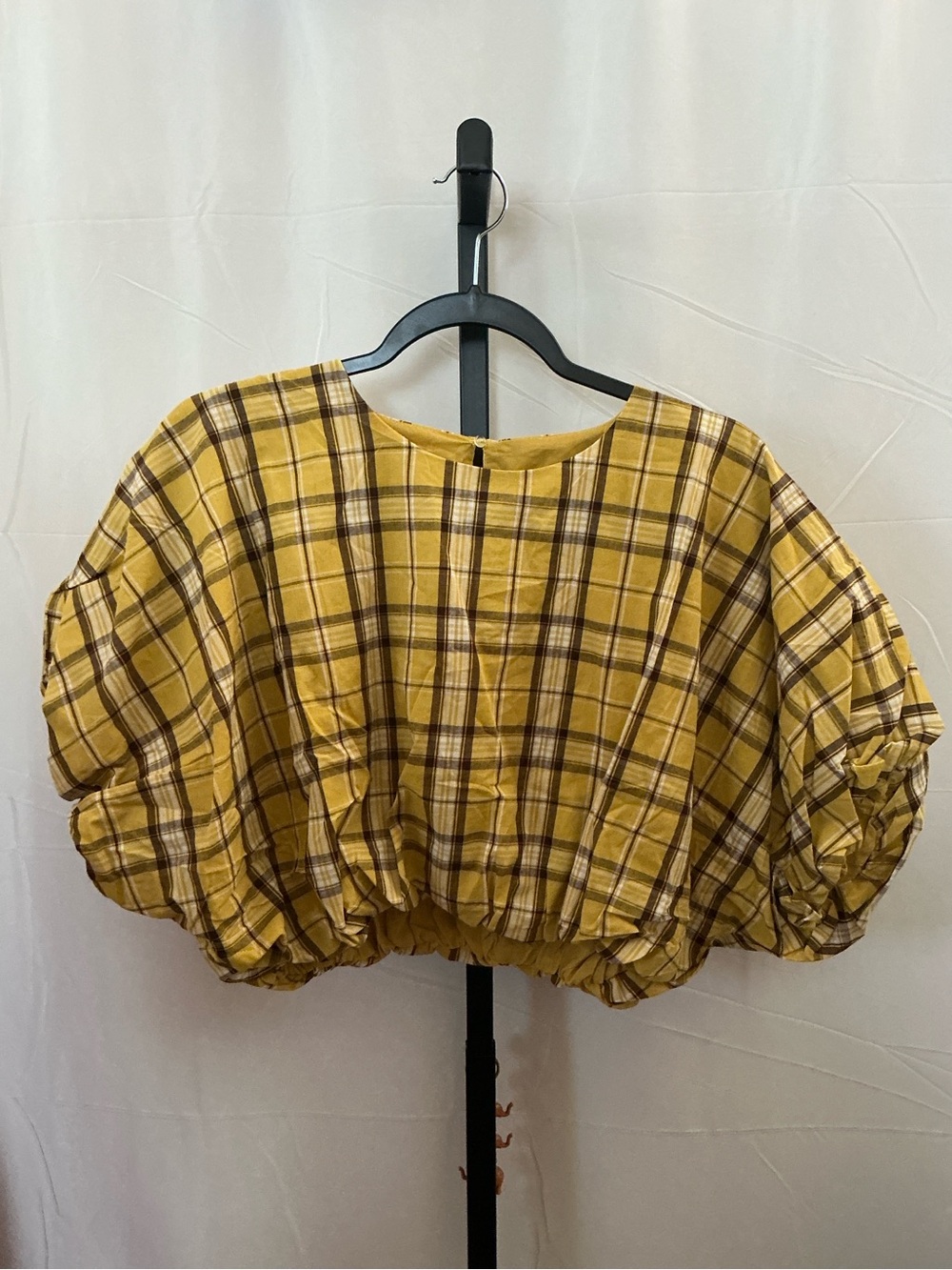 Anthropologie English Factory Plaid Puff Sleeve Cotton Crop Top Yellow Size S - Picture 6 of 10